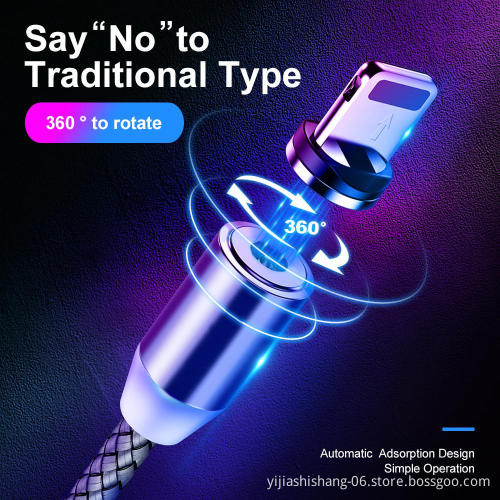 Custom Logo Led Nylon Braided Magnetic Micro Usb Type C 8 Pin Charging Cable